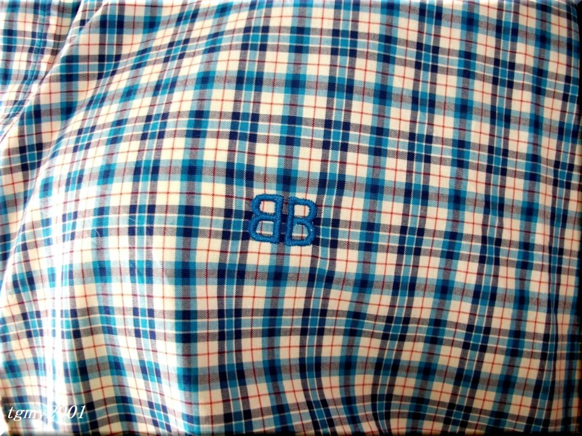 BALENCIAGA バレンシアガ 2017 BB刺繍 グリーンTシャツ×ブルーチェック