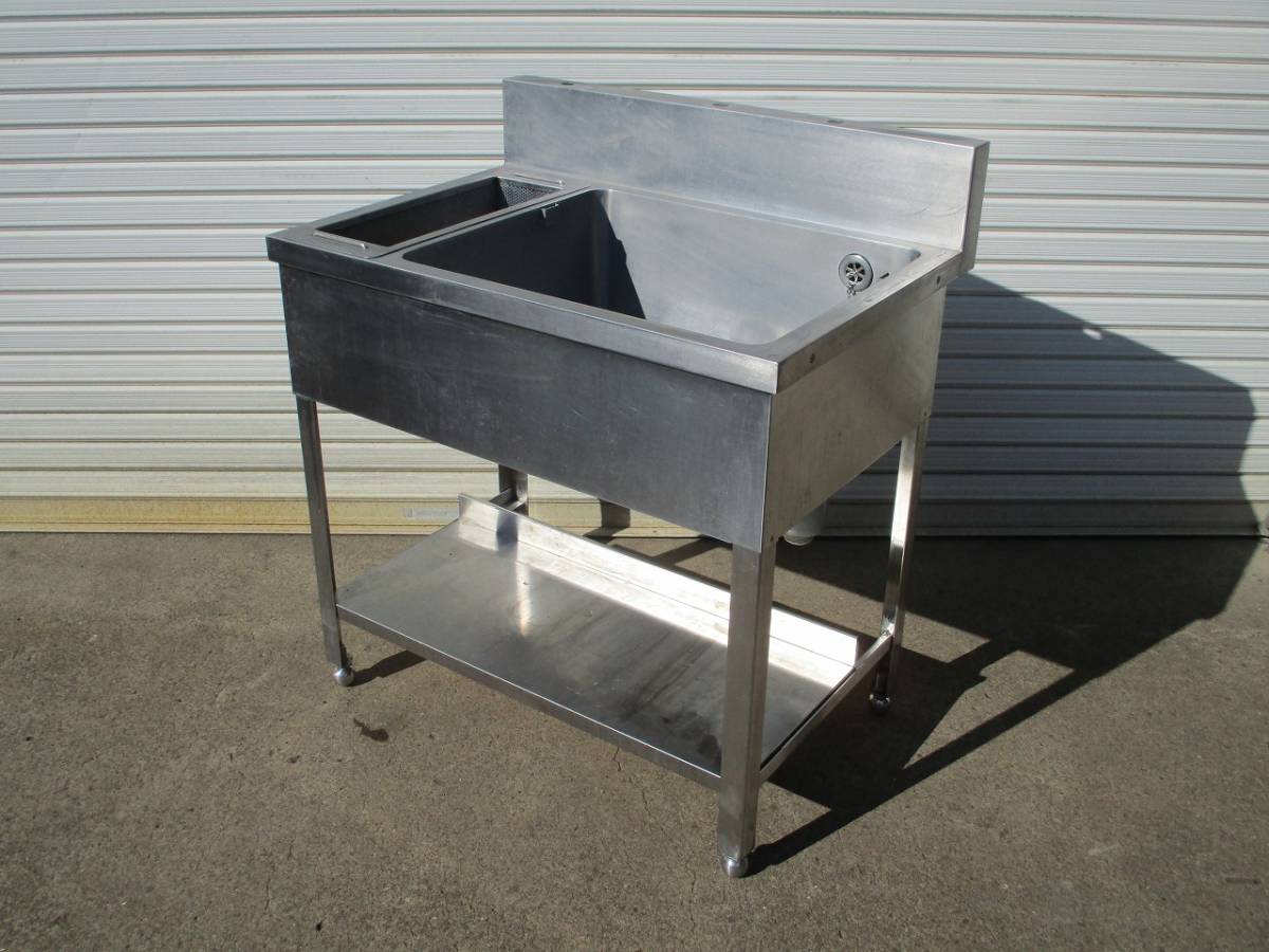 y2087-9 業務用 ステンレス ダスト付き1槽シンク W850×D600×H800(950) 店舗用品 中古 厨房