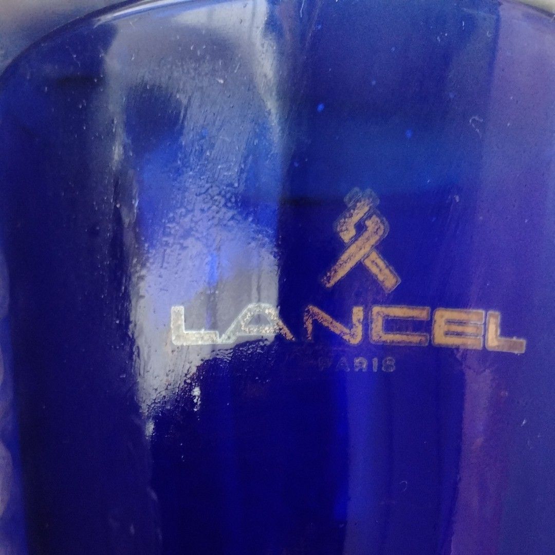 【新品未使用】LANCEL　ランセル　グラス　コップ　アシェット銘々皿　コースター　5客セット　ガラス銀製品　ブルー 青色