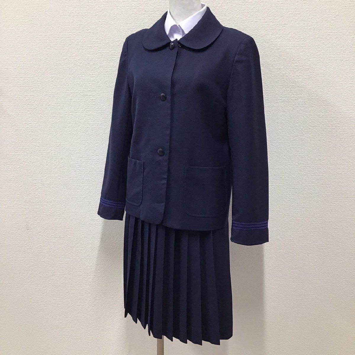 O525 ( used ) Kagawa prefecture three tree junior high school school uniform 3 point set /160A/M/W63/ blaser / skirt / blouse / navy blue / winter clothes / winter / uniform / woman student / junior high school / high school 