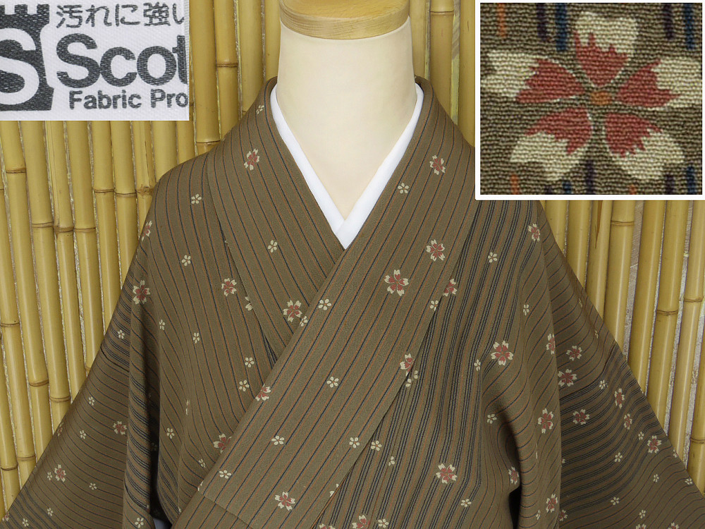 品質満点 【京かんざし】44★小紋 桜文 躾糸付未着用★即決送料無料! スコッチガード 縦縞 仕立て上がり 品質満点 【京かんざし】44★小紋 桜文 躾糸付未着用★即決送料無料! スコッチガード 縦縞 仕立て上がり