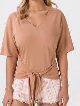 オニール レディース 半袖Tシャツ カットソー Mサイズ ベージュ（茶色）背中開きトップス