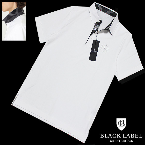 大きいサイズ 3L 新品ブラックレーベル クレストブリッジ Coolmaxクールマックス CBチェック 半袖ポロシャツ白BLACK LABEL CRESTBRIDGE XXL