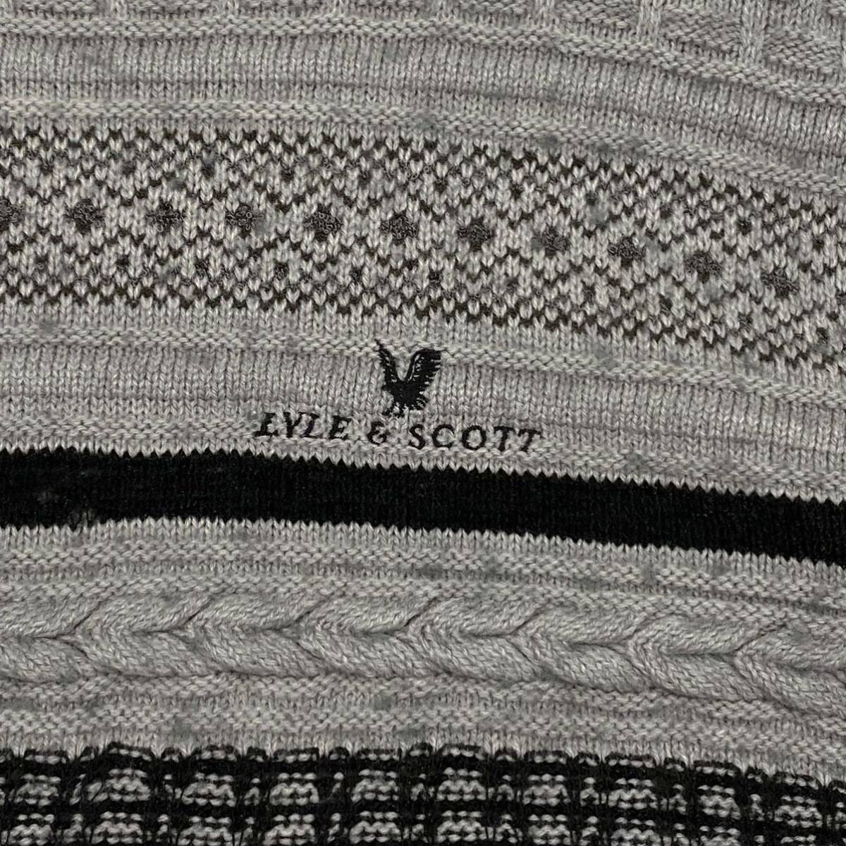 LYLE&SCOTT(ライル&スコット)ニット セーター 刺繍ロゴ メンズM グレー系/ブラック_画像6