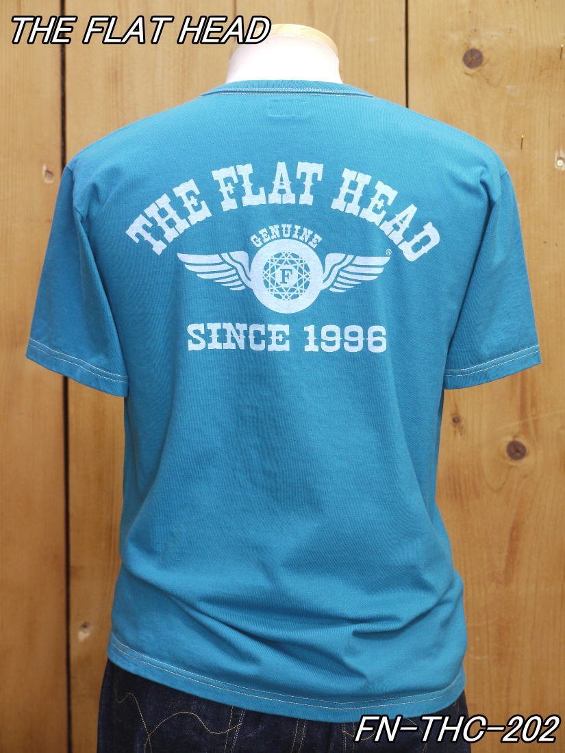 新品 フラットヘッド FH FLYING WHEEL 丸胴半袖 Tシャツ 44 ターコイズ FN-THC-202 theflathead
