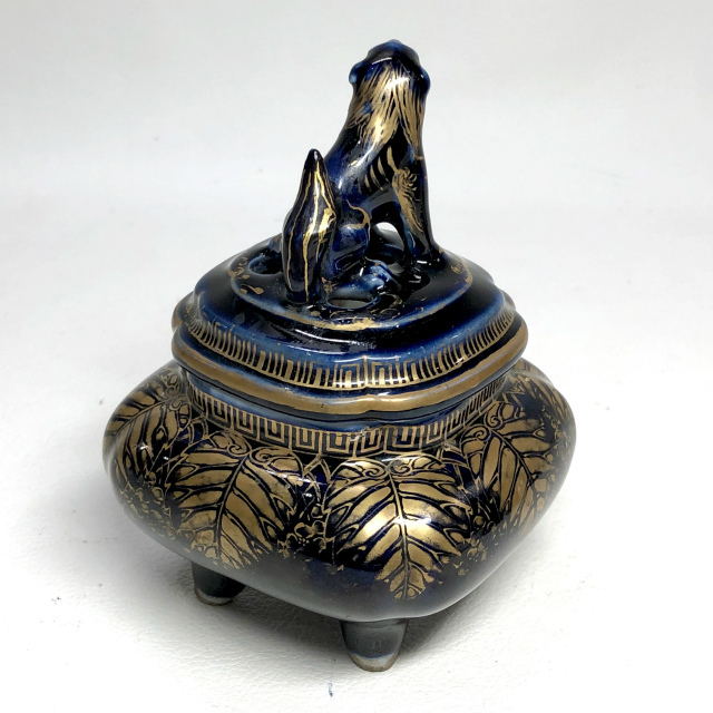 伊万里 瑠璃釉 金彩獅子 香炉 香道具 茶道具 骨董品 古美術品 D1145-3 - 2