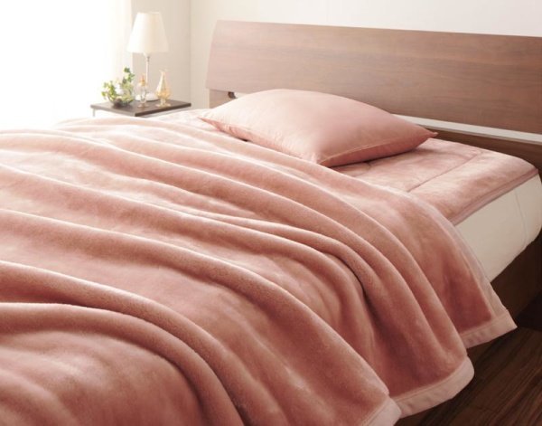 上質マイクロファイバー 厚い 毛布 と 敷パッド のセット キングサイズ 色-ローズピンク/発熱わた入り 洗える