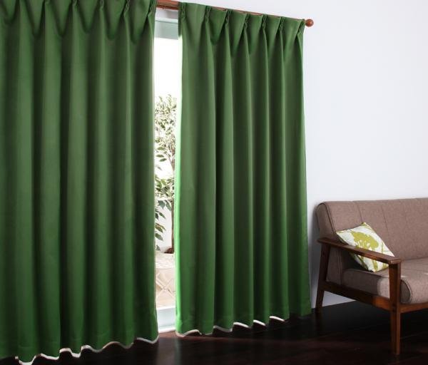 １級遮光 ドレープカーテン (幅100cm×高さ135cm)の２枚セット 色-モスグリーン /国産 日本製 防炎 遮熱 洗える