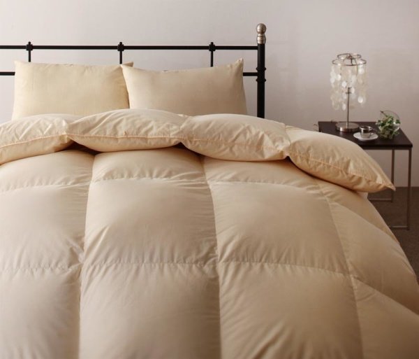 羽毛布団セット ベッド用１０点 クイーンサイズ 色-アイボリー /ウクライナ産 ロイヤルゴールドラベル