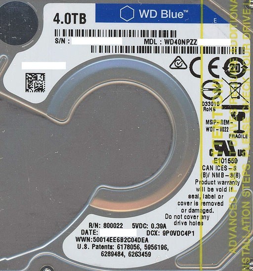 WesternDigital HDD 2.5inch WD40NPZZ 4TB 15mm