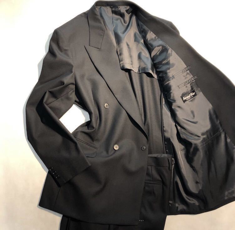  новый товар [ размер AB8 XXL* всесезонный . одежда ]4B двубортный костюм 3L лаковый чёрный формальный необшитый на спине no- Benz 2 tuck шерсть 100% регулировщик есть 