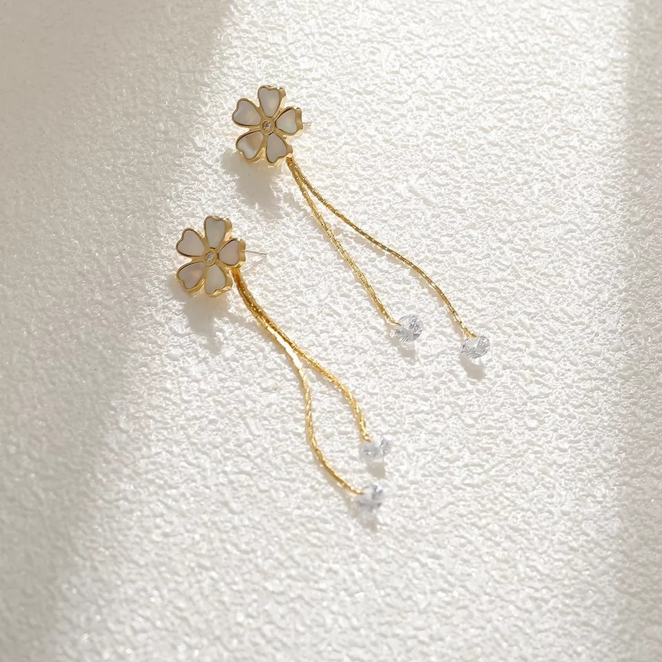  earrings flower motif flower earrings long earrings pretty 2way earrings dressing up wedding swaying earrings spring earrings [No.20]