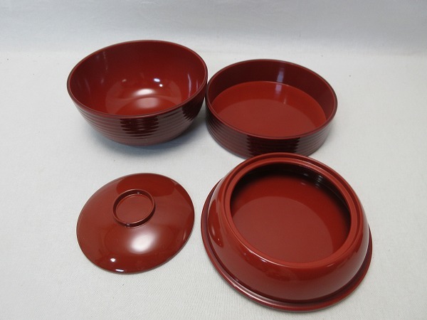 I04004 [ почти не использовался чайная посуда . краска Shingen . данный три уровень коробка для завтрака тысяч . внутри . без коробки ] осмотр ). камень инструмент . чайная посуда многоярусный контейнер . сиденье чай .. цветок видеть крышка предмет ⅰ