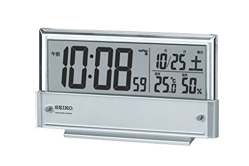 セイコー クロック 目覚まし時計 電波 デジタル カレンダー 温度 湿度 表示 銀色 メタリック SQ773S SEIKO
