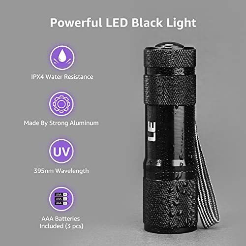 LE ブラックライト led 紫外線 ライト UVライト LED 懐中電灯 アルミ製 高耐久 ハンディ ブラック ライト 単四電池付属 ペットのオシ_画像3