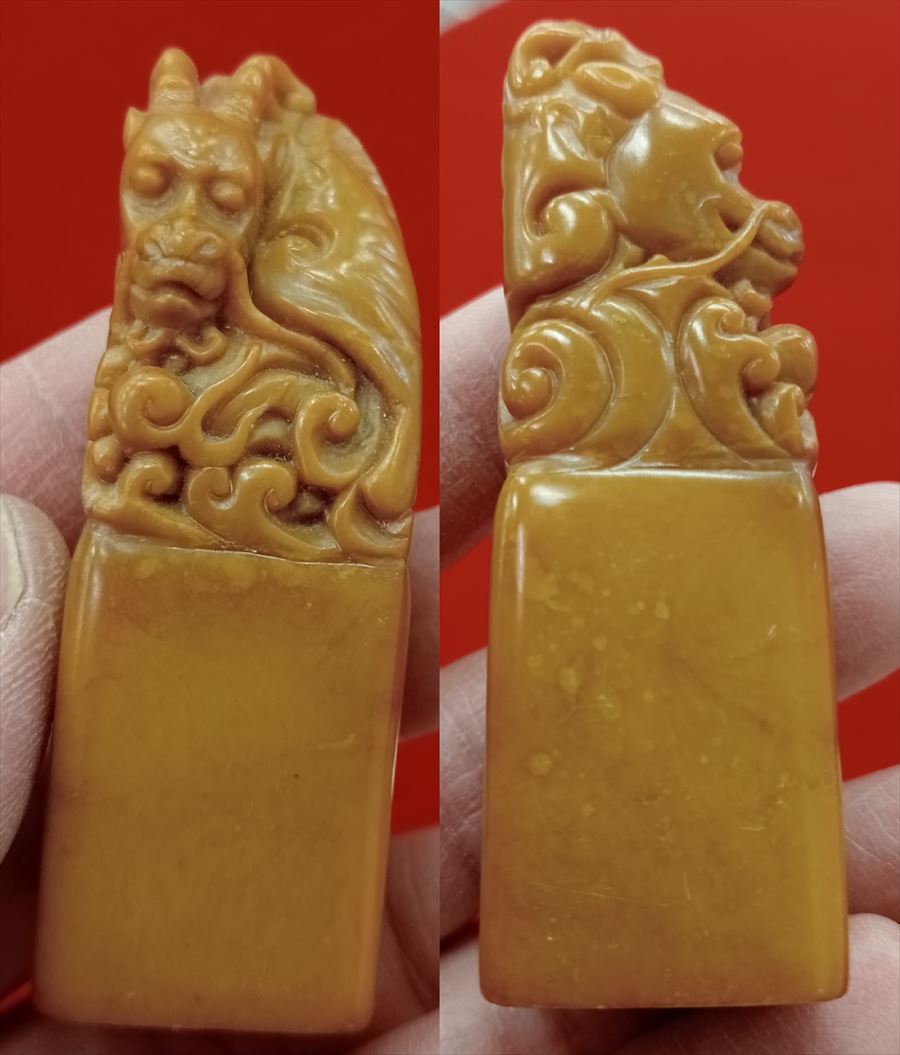 中国 大型獅子寿山石印材 印鑑-