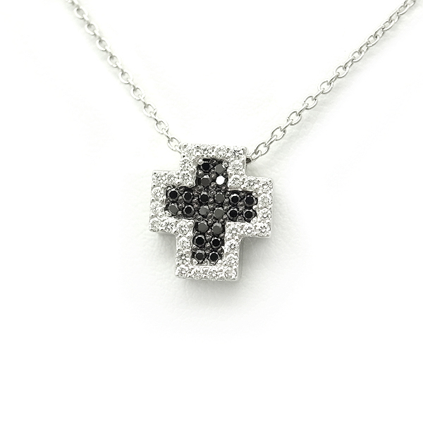 [ green shop pawnshop ] Ponte Vecchio diamond * black diamond Cross necklace 0.16ct 0.13ct K18WG[ used ]