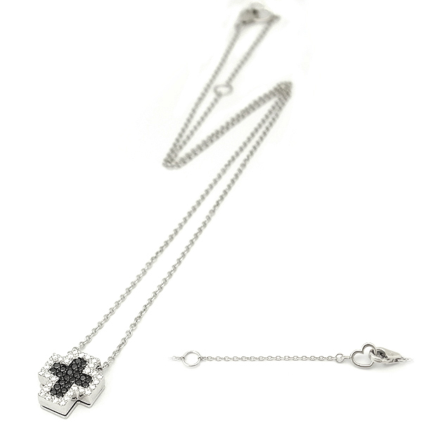 [ green shop pawnshop ] Ponte Vecchio diamond * black diamond Cross necklace 0.16ct 0.13ct K18WG[ used ]