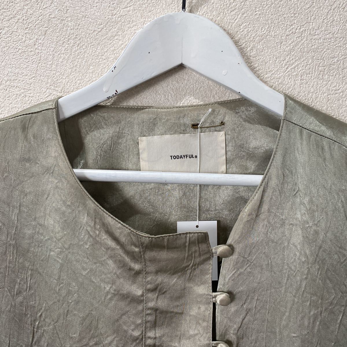 [ beautiful goods ]TODAYFUL Today full Vintage satin frill shirt F khaki pull over do Le Mans blouse tops cut and sewn F