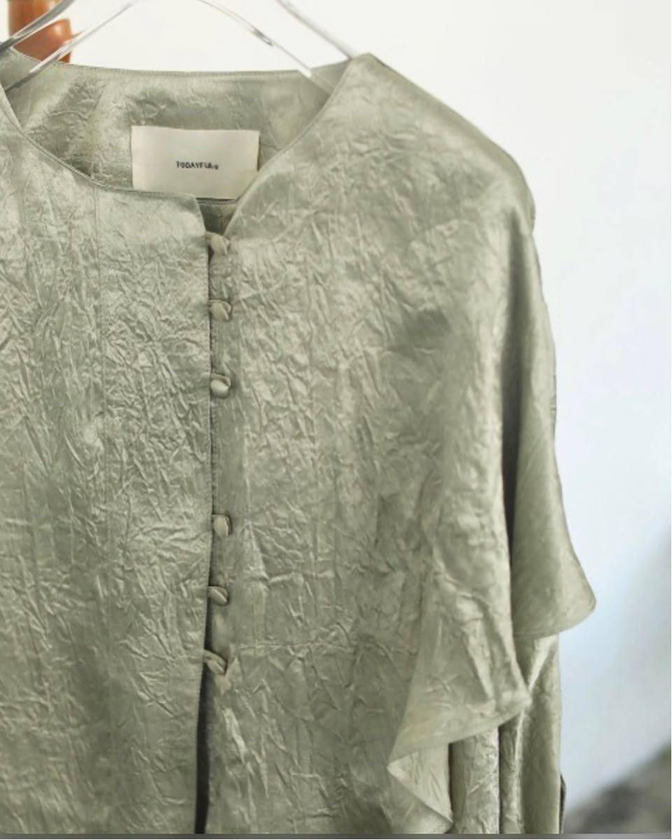 [ beautiful goods ]TODAYFUL Today full Vintage satin frill shirt F khaki pull over do Le Mans blouse tops cut and sewn F