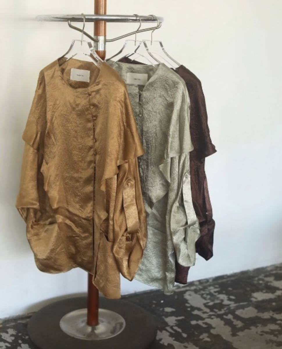 [ beautiful goods ]TODAYFUL Today full Vintage satin frill shirt F khaki pull over do Le Mans blouse tops cut and sewn F