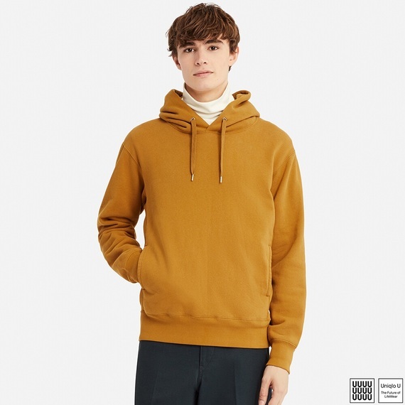 黃M Uniqlo U スウェットプルパーカ長(zhǎng)袖 イエロー マスタード スウェットプルパーカー ヘビーウェイト 2018AW ユニクロ×ルメール 女性にも