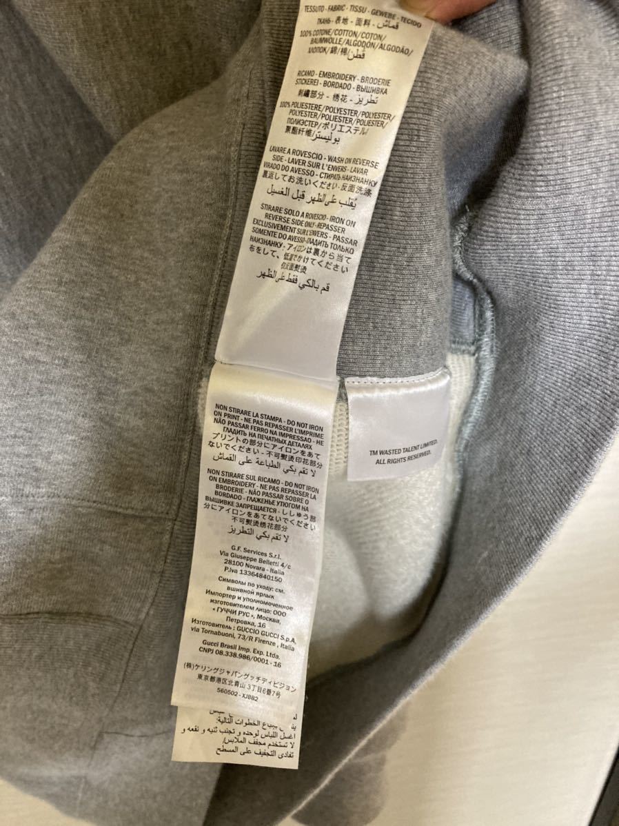 gucci グッチ グレーLogo スウェットパーカー HOODIE Lサイズ