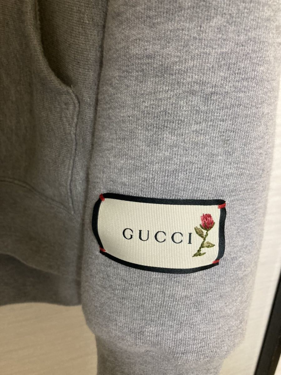 gucci グッチ グレーLogo スウェットパーカー HOODIE Lサイズ