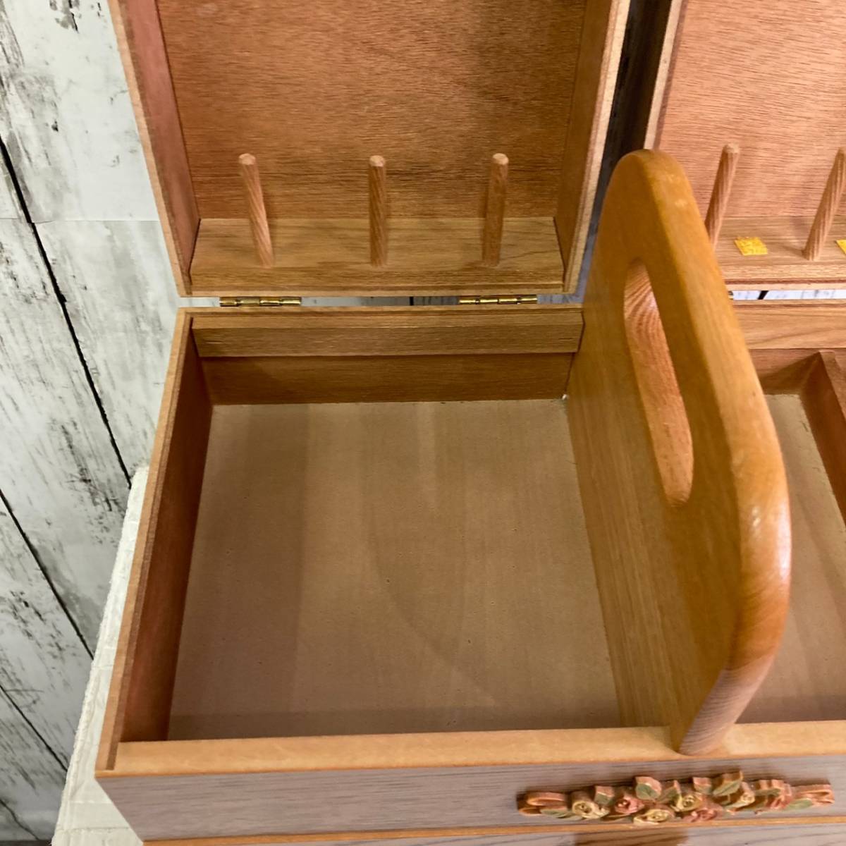 最旬トレンドパンツ 裁縫箱 ソーイングボックス 木製 小物入れ 木箱