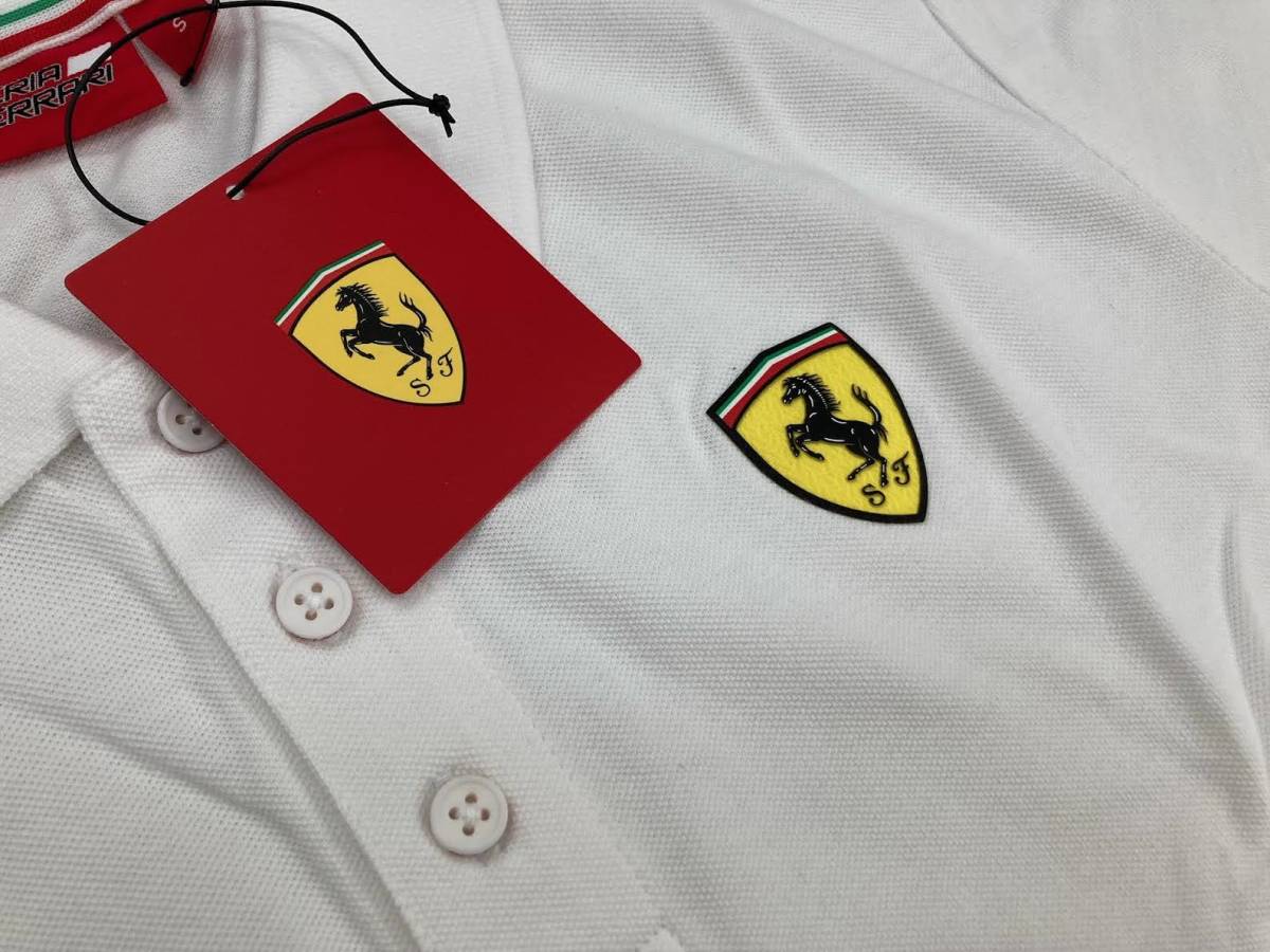 ★送料無料★Ferrari Mens Classic Polo Shirt フェラーリ オフィシャル ポロシャツ 半袖 ホワイト Sサイズ_画像3