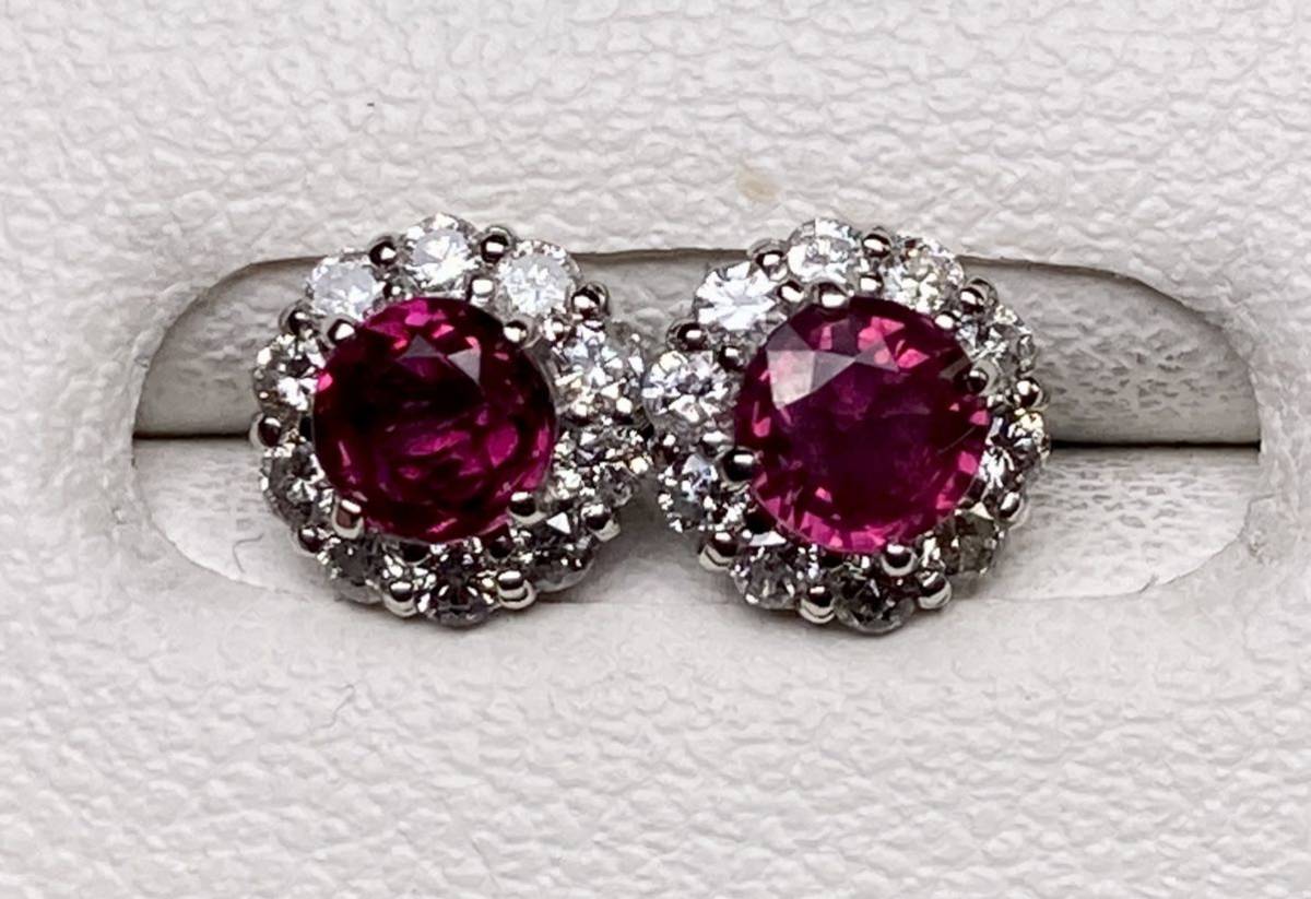 ◆☆★新品★☆◆ 天然ルビー 0.39/0.31ct ダイヤモンド ピアス D0.16ct×2/Pt950 Ruby Pierce◆_画像1