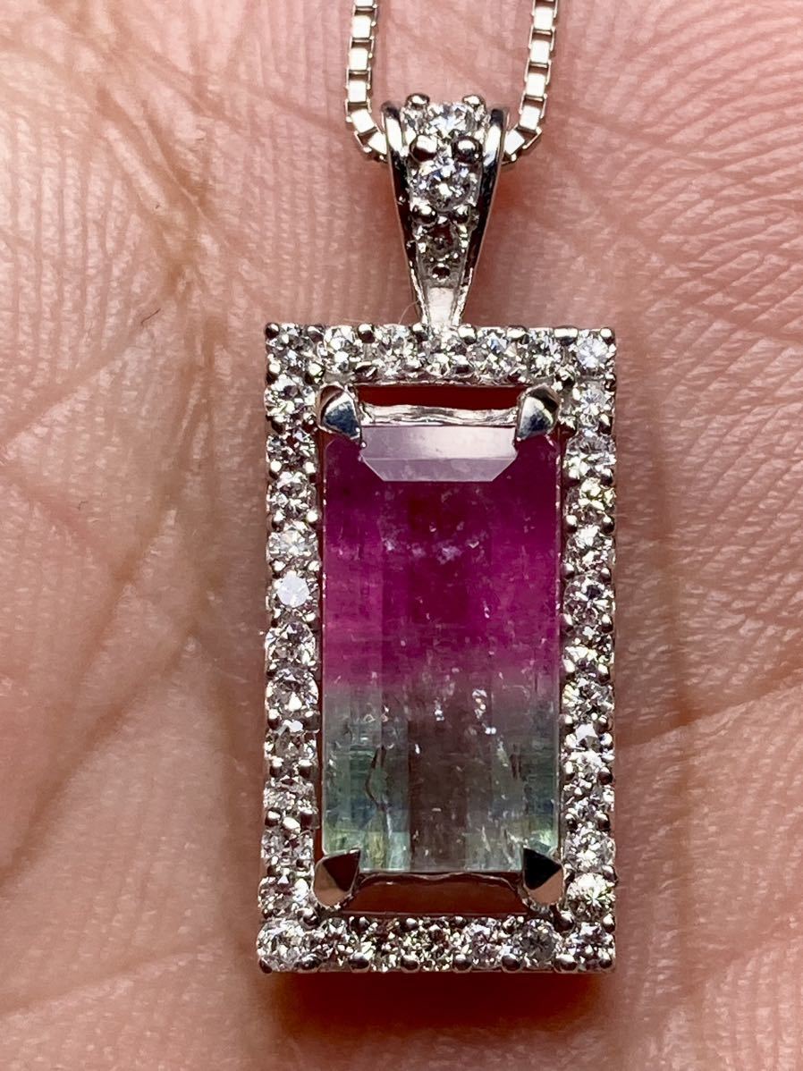 ◆新品◆天然ウォーターメロントルマリン 2.56ct バイカラー ダイヤモンド ネックレス D0.34ct/Pt900/Pt850 Tourmaline necklace◆