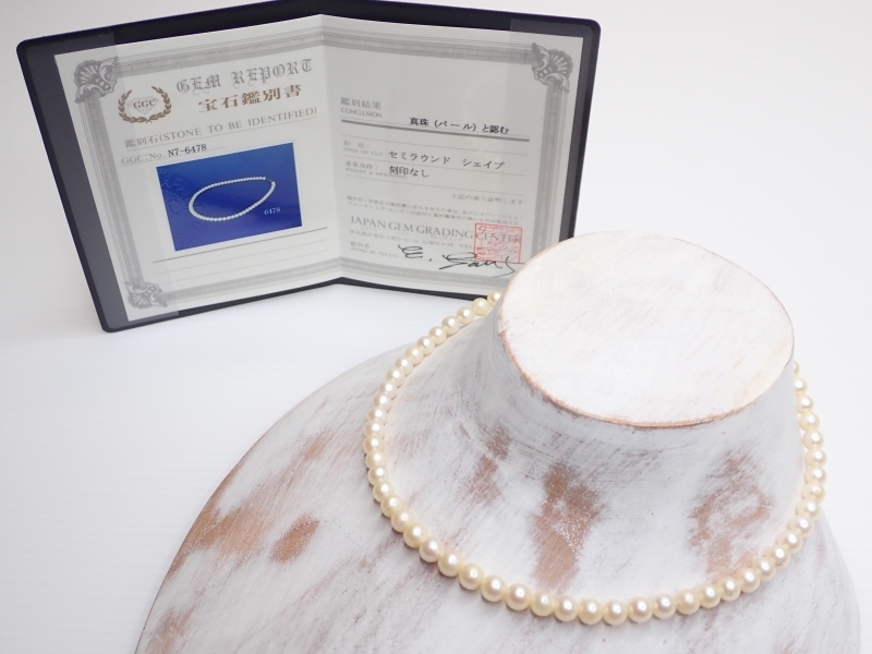 C442　本真珠　パールネックレス　玉サイズ6mm前後　長さ38cm　【鑑別書付】　アコヤ真珠　Pearl necklace_画像1