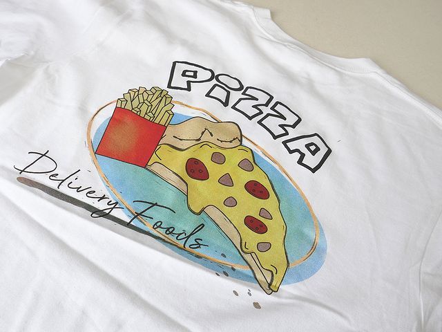 【送料無料 44%OFF】HOUSTON ヒューストン プリント ＆ 刺繍Tシャツ 「PIZZA」 NO.22031 WHITE_Lサイズ_画像4