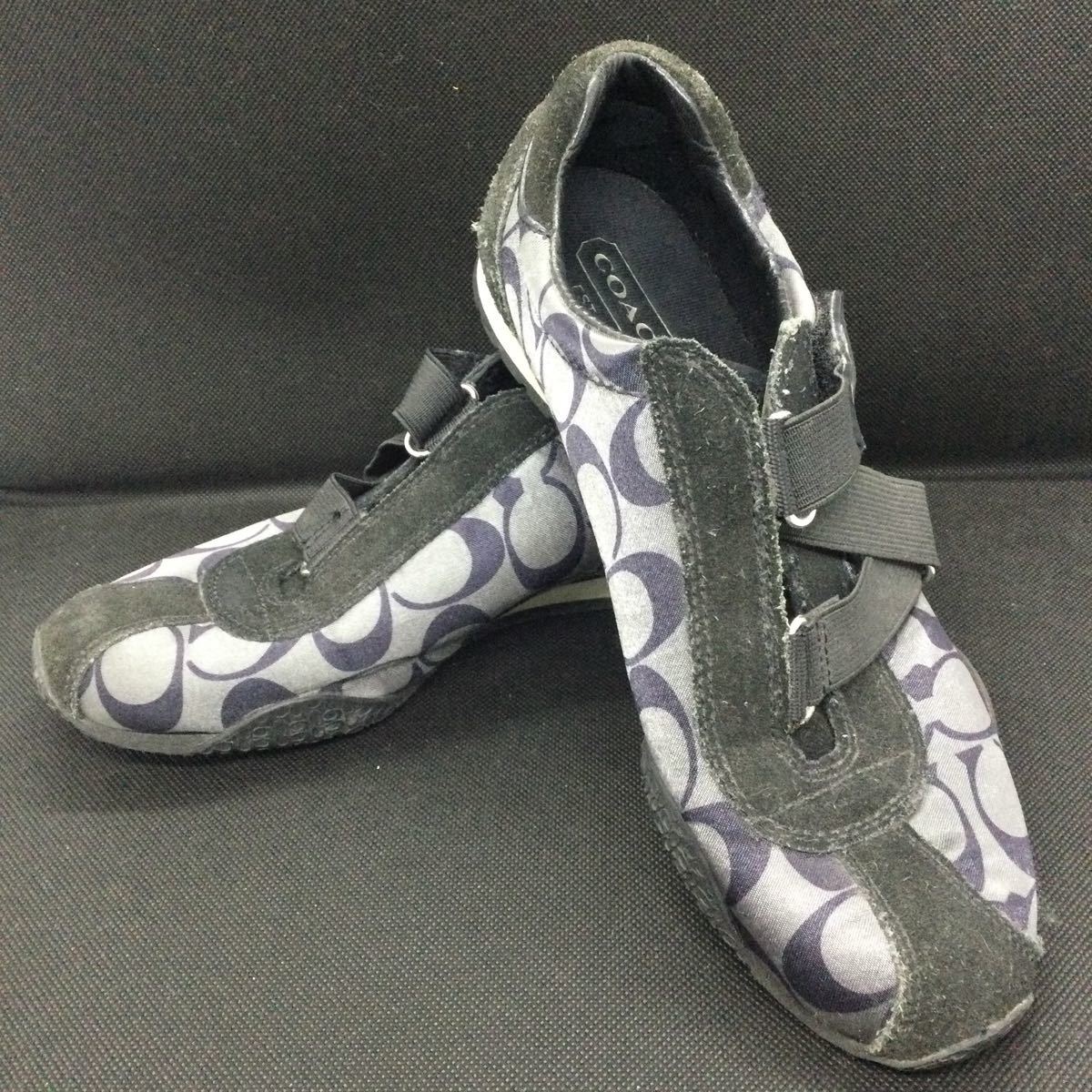 COACH Coach print sneakers black lady's declared size :5M [ Japan size :22.0~22.5cm degree 