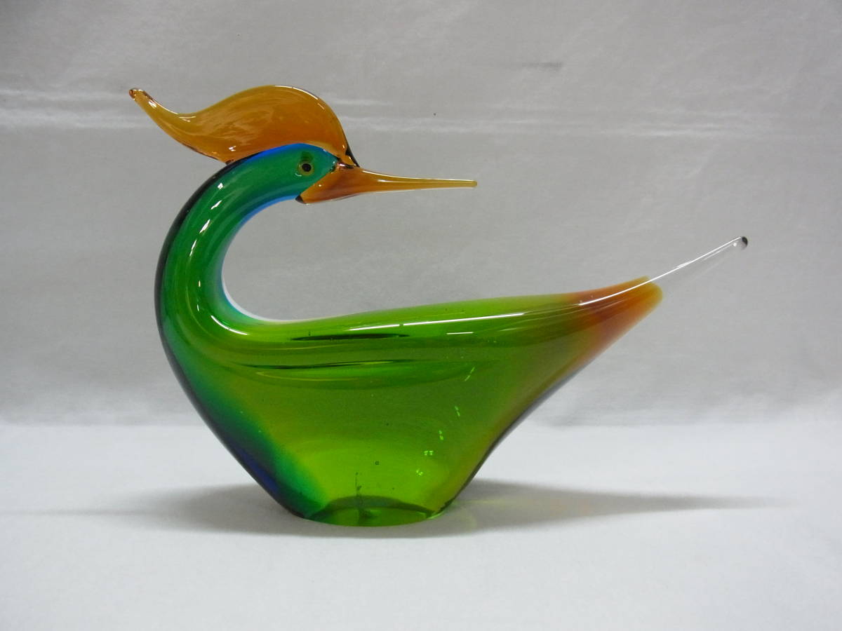 【美品】Multi Glass マルティグラス 鳥 置物☆高さ約16.5cm 水鳥 とり トリ ガラス 硝子 色硝子 オブジェ レトロ ビンテージ 60/80_画像2