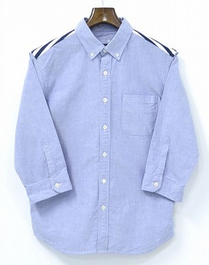 SOPHNET.　ソフネット H/S FABRIC MIX B.D SHIRT ハーフスリーブ ファブリックミックスボタンダウンシャツ S ブルー Border ボーダー 切替