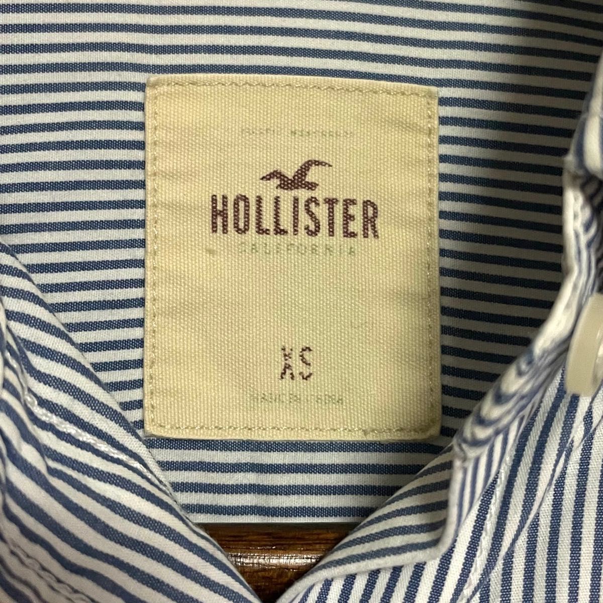 HOLLISTER ホリスター 長袖シャツ ストライプ レディース XS ホワイト 白 ブルー 水色 