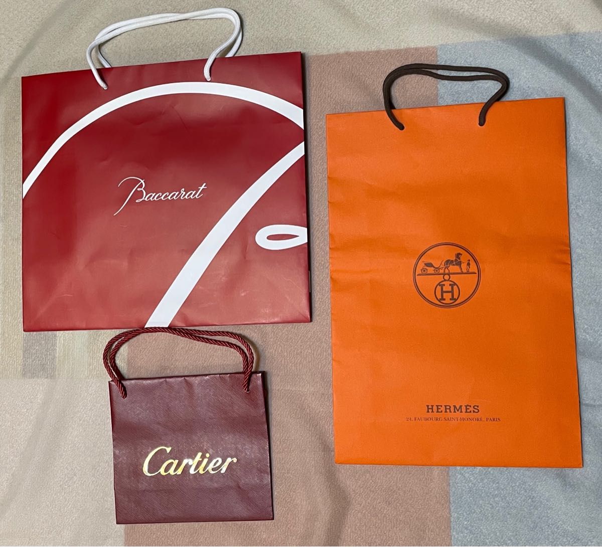 BaccaratCartierHERMES】ハイブランド ショップバッグ 紙袋3点 BaccaratCartierHERMES】ハイブランド ショップバッグ 紙袋3点
