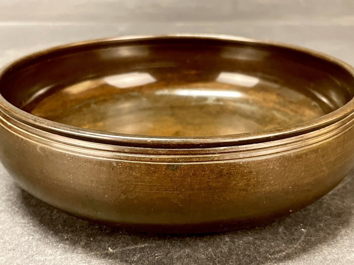 時代 古銅 黄銅製 平建水 砂張 茶道具 塗り箱入