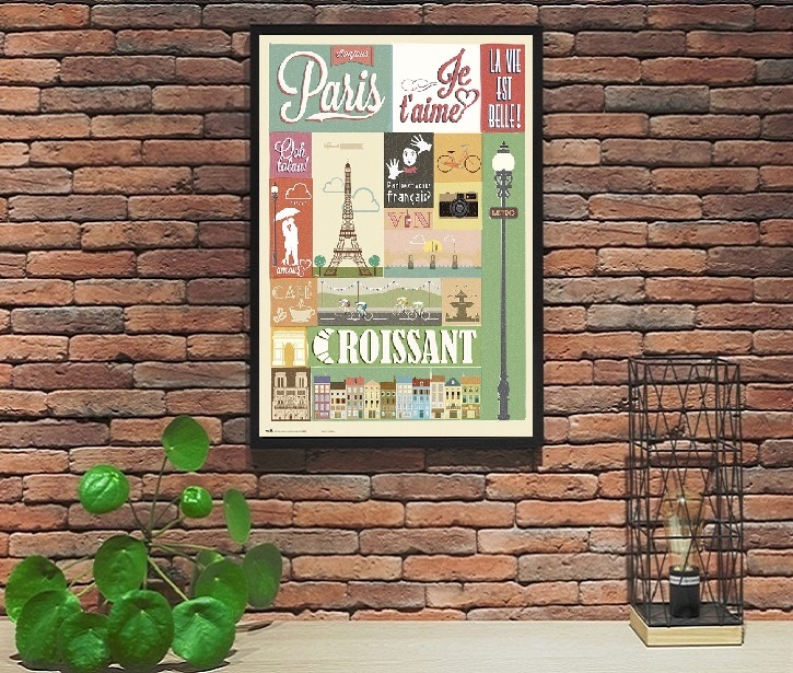 インテリアポスター フランス パリ コラージュデザイン PARIS COLLAGE 24×36inc(61×91.5cm) at2_画像4