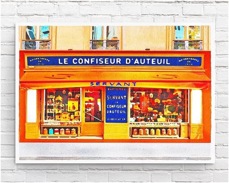 【フレーム付-白-】インテリアポスター フランス パリの風景 デジタルアートイラスト (街角のお菓子屋さん) A2サイズ(420×594mm) an9_画像1