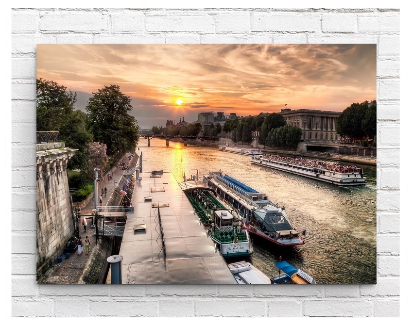 【フレーム付-黒-】インテリアポスター フランス パリの風景 セーヌ川クルーズ A2サイズ(420×594mm) an5_画像1