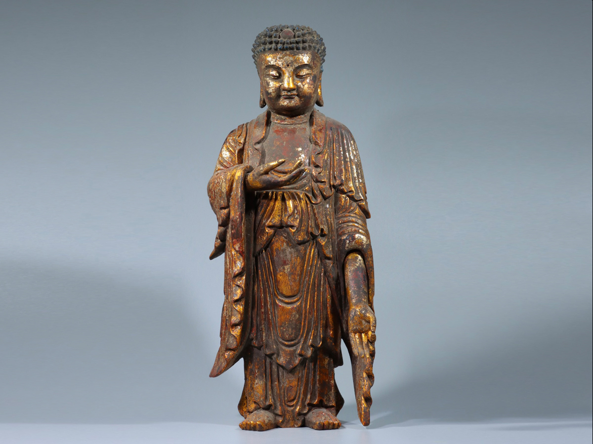 【徳】旧家蔵出『清 仏教古美術 珍材黄楊木彫り 漆金大日如来仏像』古美術品 骨董品