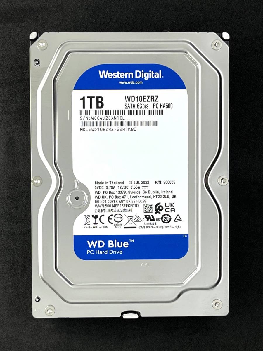 【送料無料】　★ 1TB ★　WD Blue　/　WD10EZRZ　【使用時間：5ｈ】　2022年製　Western Digital Blue　新品同様　3.5インチ 内蔵HDD