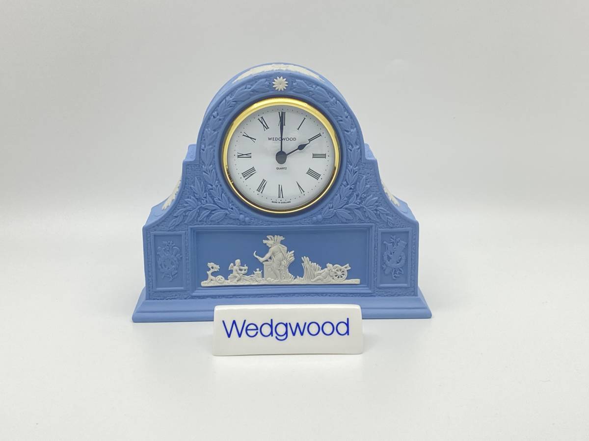 ＊レア 未使用＊ WEDGWOOD ウェッジウッド ＊RARE UNUSED＊ JASPERWARE Blue Mantle Clock ジャスパーウェア ブルーマントルクロック *L399_画像1