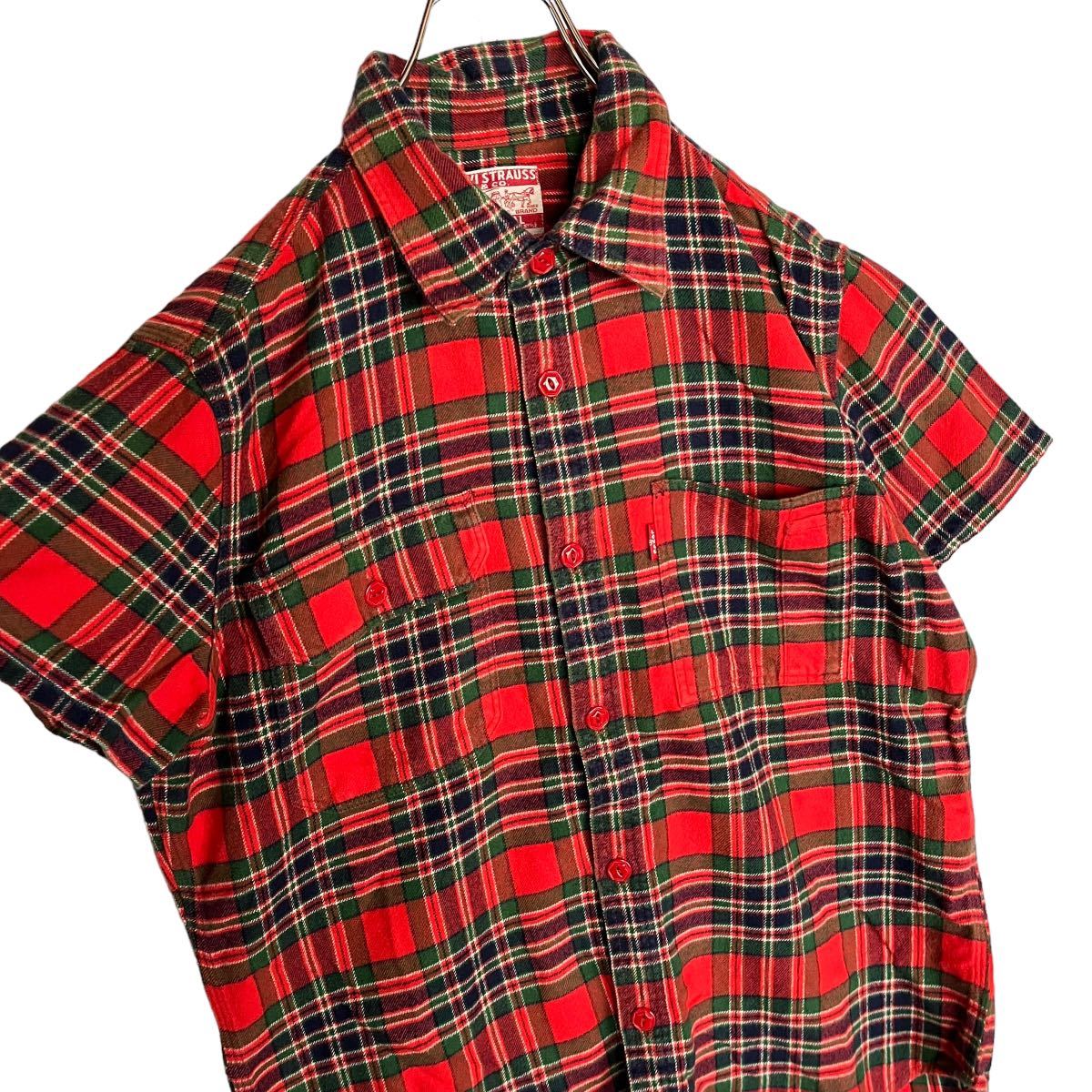LEVI'S リーバイス　半袖シャツ　チェックシャツ　ネルシャツ　赤系　Mサイズ　【AY1042】_画像4