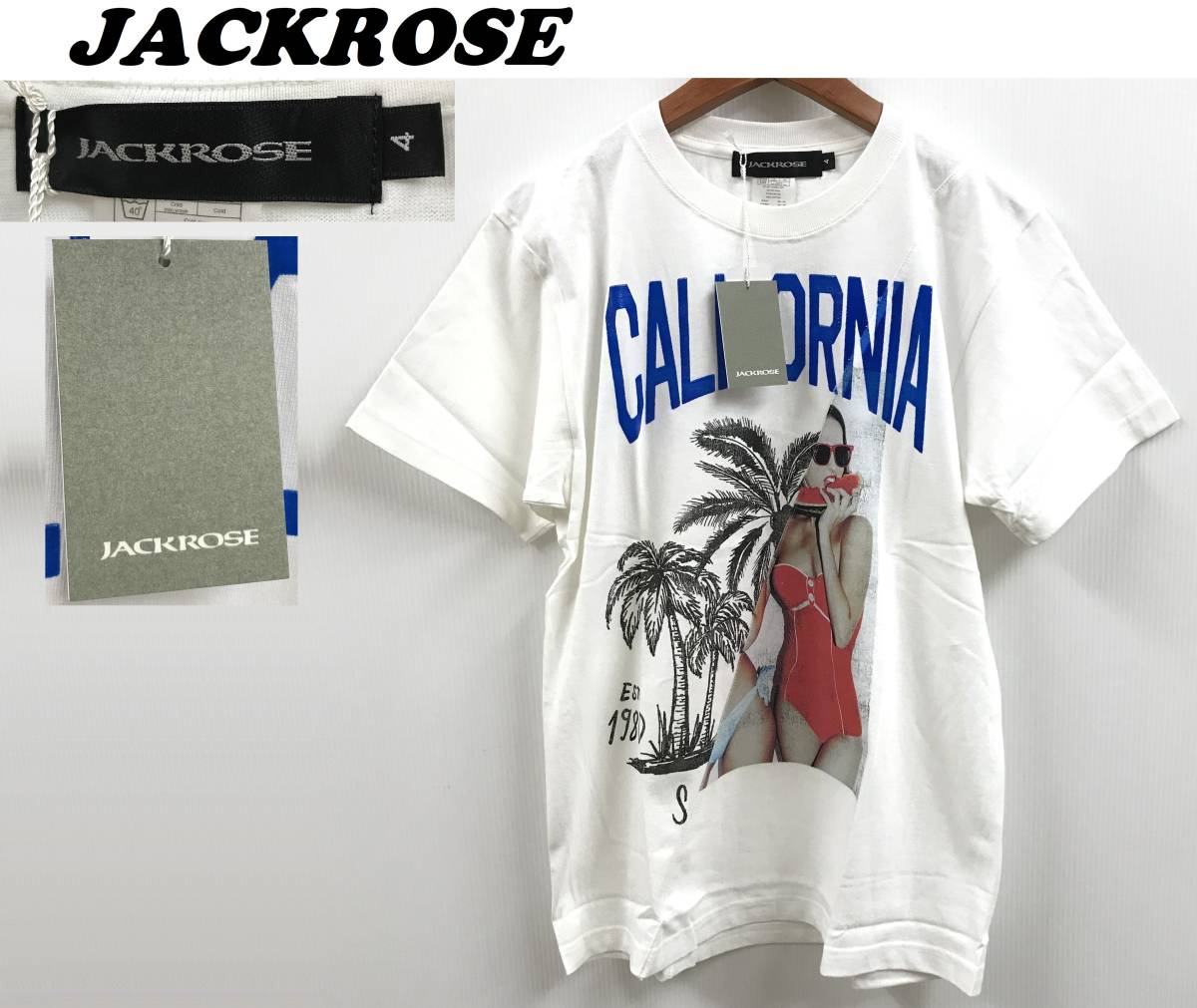未使用 /L/ JACKROSE ホワイト Tシャツ 半袖 メンズ レディース カリフォルニア 切り替え キリカエ タグ カジュアル フェス ジャックローズの画像1