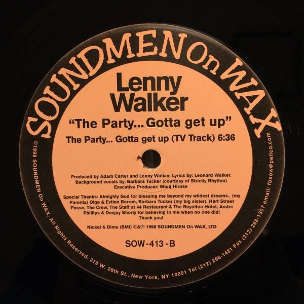 即決 Lenny Walker / The Party (Gotta Get Up) 12inch Garage House Barbara Tucker (Backing Vocals)_画像2