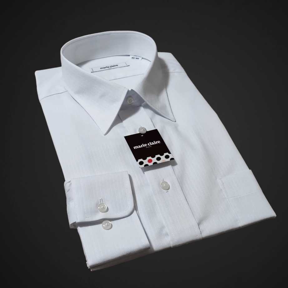 40-80 新品 マリクレール 長袖 レギュラーカラー ワイシャツ ノーアイロン ドレスシャツ L 白 シャドーストライプ_画像2
